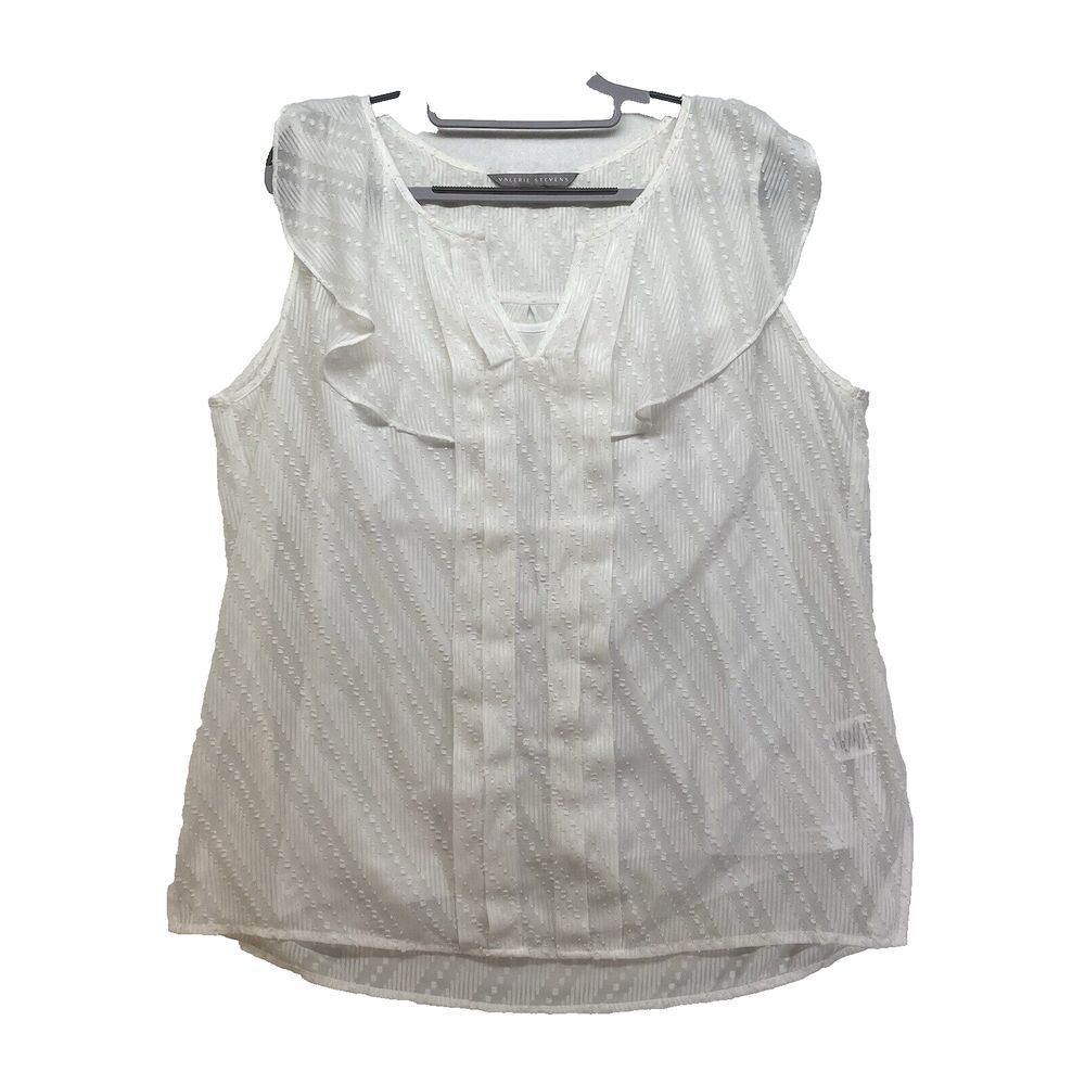 Valerie Stevens Tank Top Blouse Women's L White Sleeveless ruffle textured layer